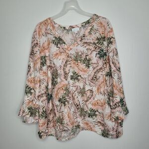 J Jill linen love beachy neutral tropical print flowy vacation top plus size 2x
